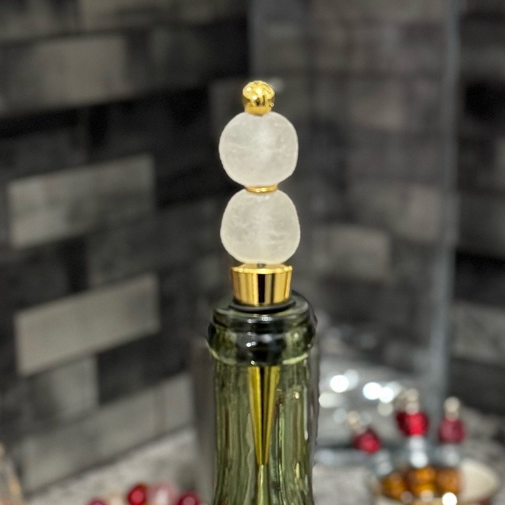 Hand crafted recycled sea glass wine bottle stopper white frost